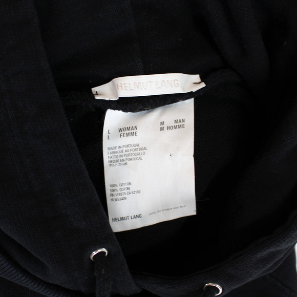 Helmut Lang Black White Logo Embroidered Hoodie Medium Cotton Hooded Sweatshirt - Picture 6 of 7